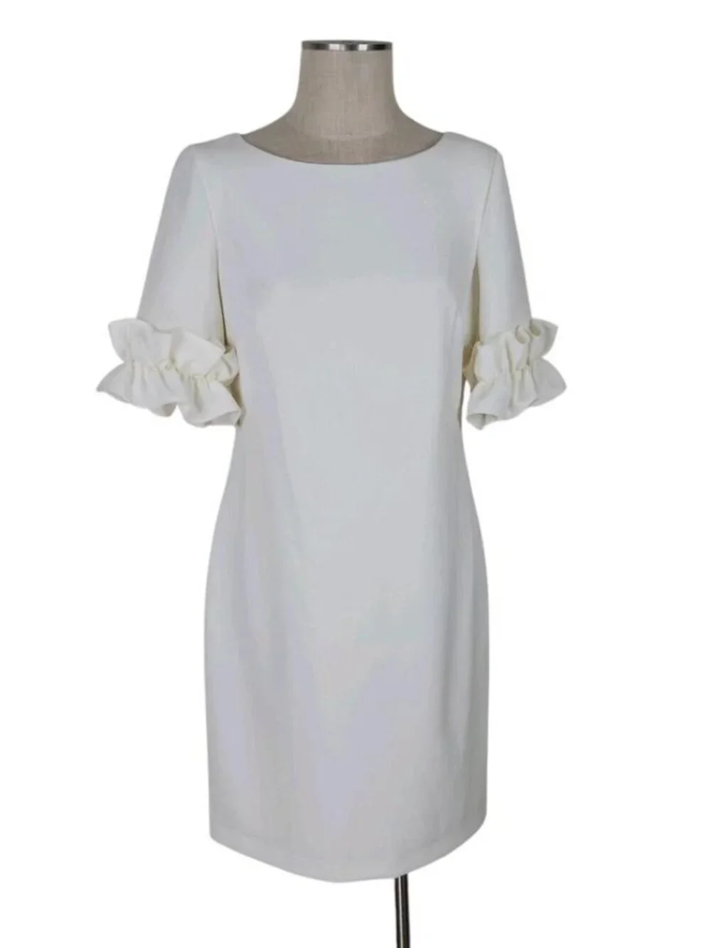 Jessica Howard Shift Dress Size 12 Cream Ruffled Half Sleeve Textured Lined New